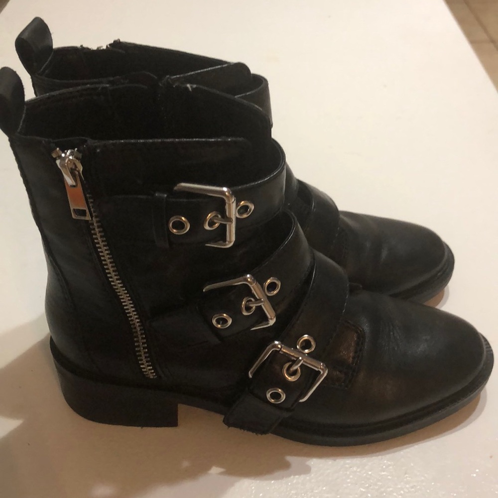 Aldo black leather combat boots